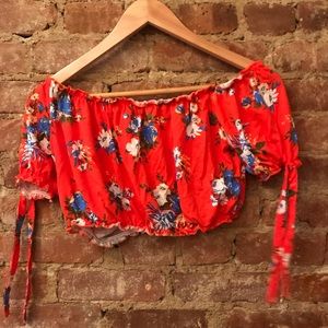 CROP FLORAL BARDOT TOP